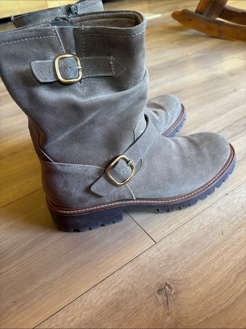 Sofft Taupe Suede Lace-Up Buckle Boots